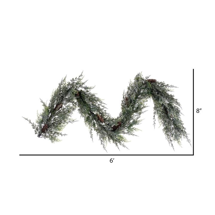 Vickerman 6' Artificial Snow Cedar Hanging Garland with Pinecones - Natural Looking Garland for Staircase or Mantel - Comes with Artificial Pinecones - Reliable and Durable