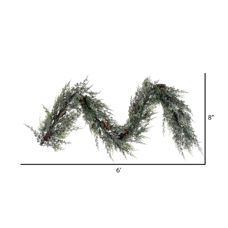 Vickerman 6' Artificial Snow Cedar Hanging Garland with Pinecones - Natural Looking Garland for Staircase or Mantel - Comes with Artificial Pinecones - Reliable and Durable image number 1