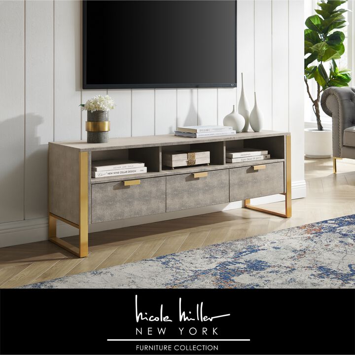 Nicole Miller Taha Faux Shagreen TV Stand/Cabinet