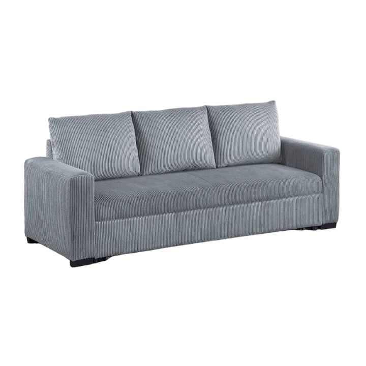Billy Convertible Pull Out Sofa Bed, Gray Corduroy,  85 Inch - Benzara