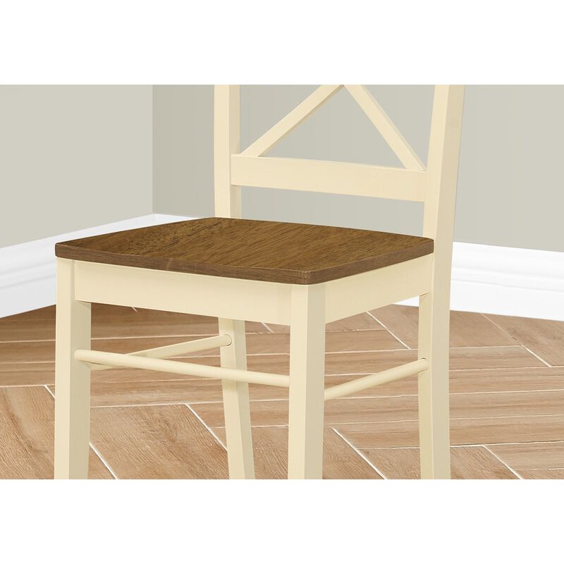 Monarch Specialties I 1325 - Dining Chair, Set Of 2, Side, Kitchen, Dining Room, Oak And Cream, Wood Legs, Transitional