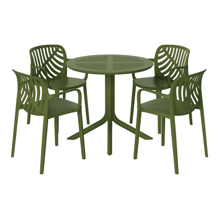 WestinTrends 5-Piece Outdoor Resin Round Patio Dining Table Set with Modern Stackable Patio Dining Chairs