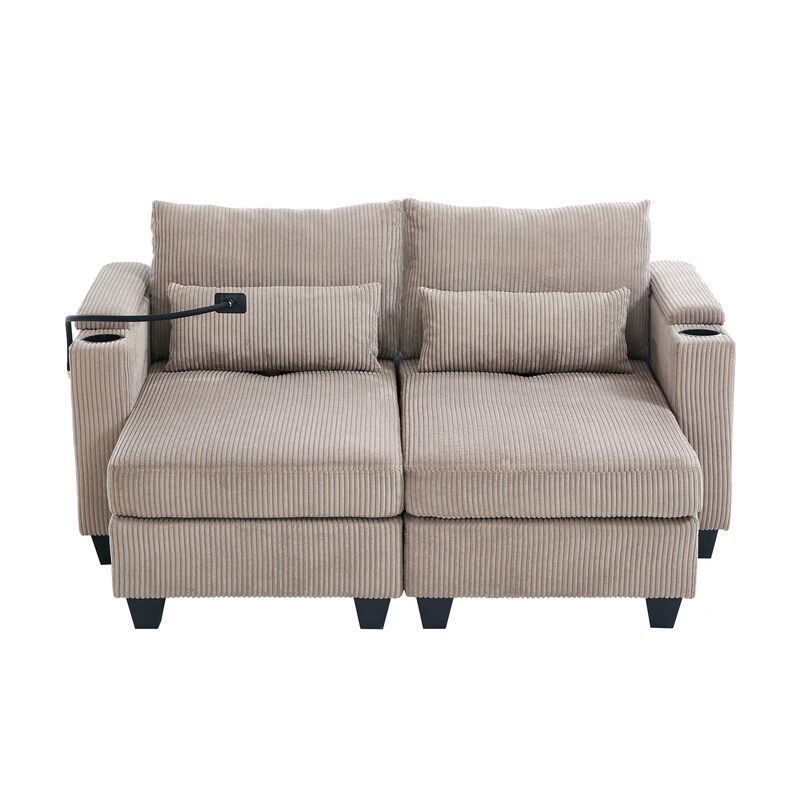 Merax Loveseat Sofa Sofa Bed Corduroy Sleeper Sofa with USB Ports image number 0