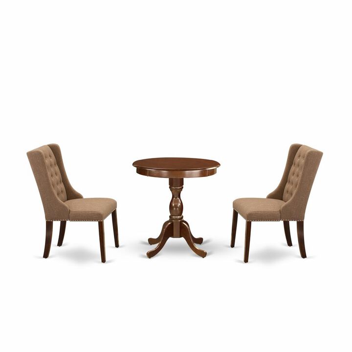 East West Furniture - ESFO3-MAH-47 - 3-Pc Dining Room Set - 2 Dining Padded Chairs and 1 Kitchen Table (Mahogany Finish)