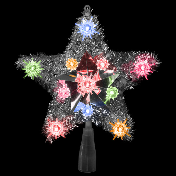 9" Lighted Silver Star Christmas Tree Topper - Multicolor Lights
