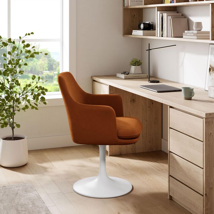 Modway Lippa Velvet Swivel Dining Armchair in White Rust &ndash; Rotating Accent Chair with Stain-Resistant Performance Velvet Upholstery &ndash; 360&deg; Swivel Barrel Chair with Pedestal Base