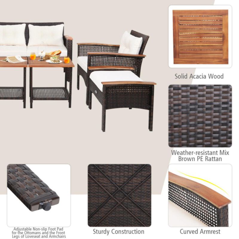 Hivvago 7 Pieces Patio Rattan Cushioned Conversation Furniture Set