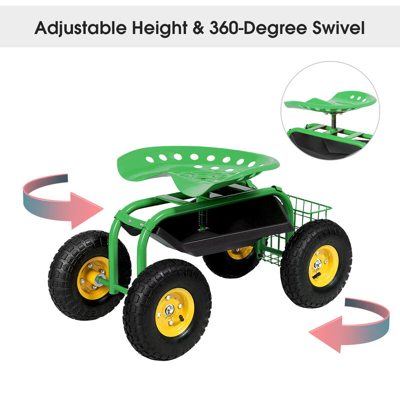 Garden Utility Cart with Sturdy Tool Tray and All-Terrain Wheels