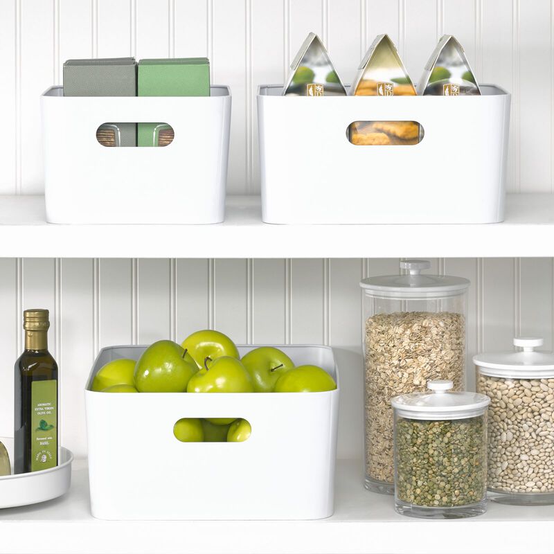 mDesign Large Metal Kitchen Storage Container Bin Basket with Handles, White