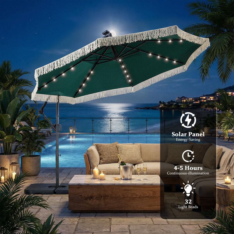 Mondawe 10ft Patio Offset Hanging Lighted Umbrella with Tassels - Green Mondawe 10ft Patio Offset Hanging Lighted Umbrella with Tassels - Green
