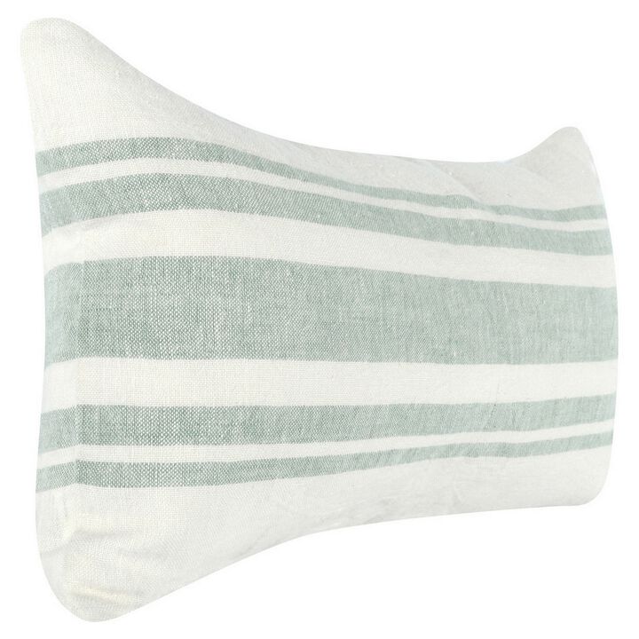 14 x 26 Accent Lumbar Throw Pillow, Stripe Design, Eucalyptus, White, Green-Benzara
