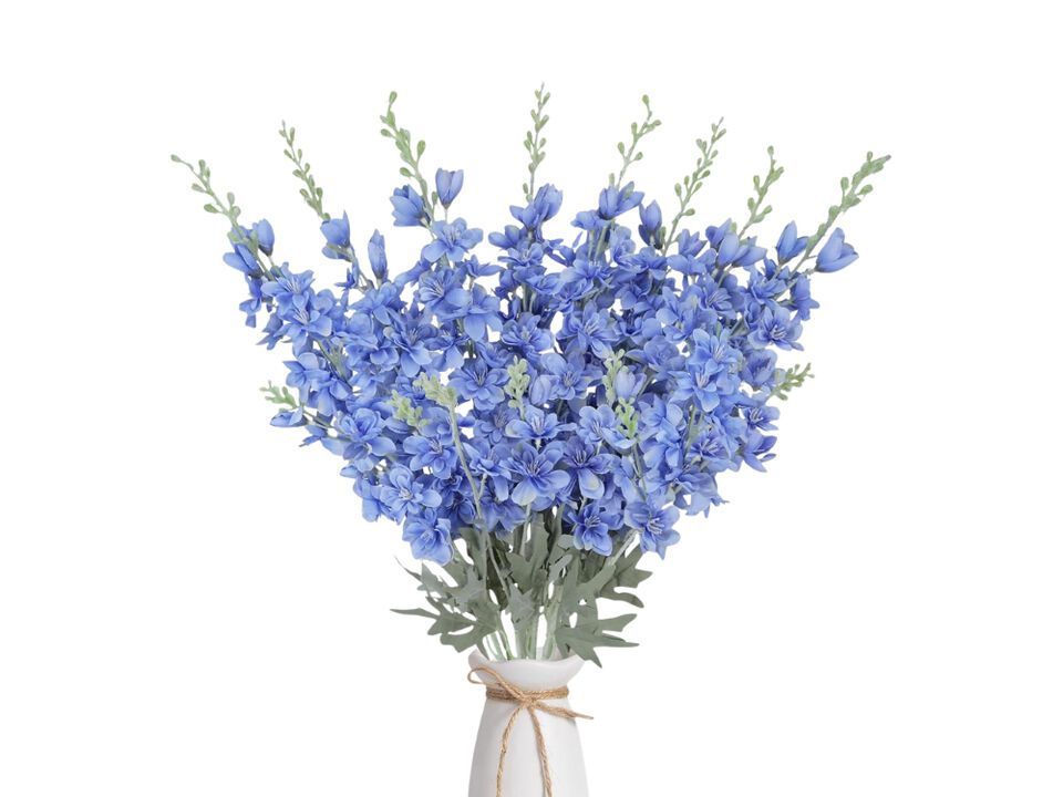 8 Piece Blue Artificial Delphinium Flower Stems Long Stem Outdoor Vase Filler