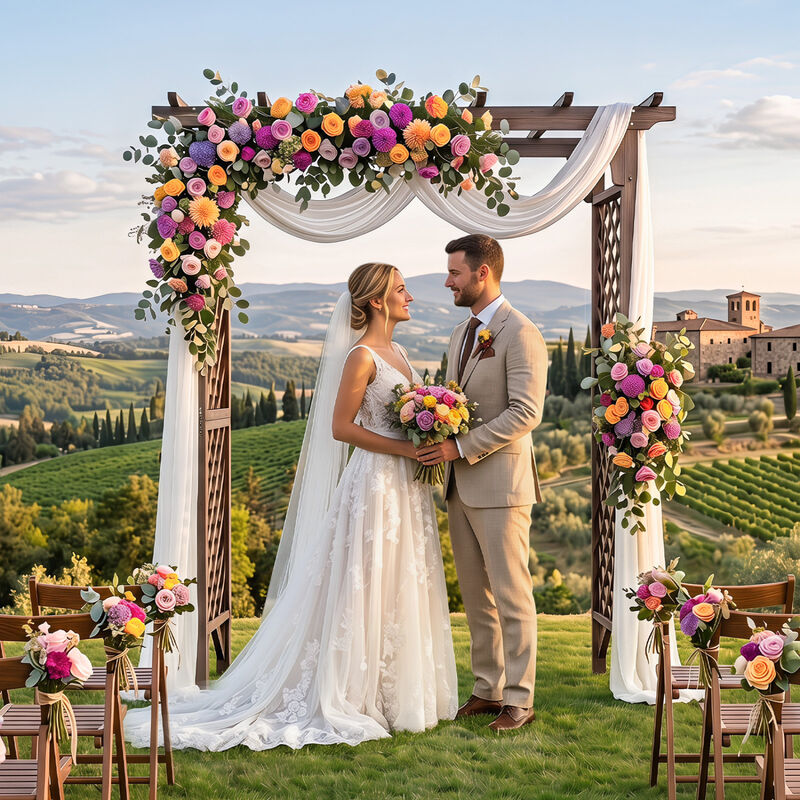 85 Inch Wooden Garden Arch with Gate for Climbing Plants and Weddings image number 5