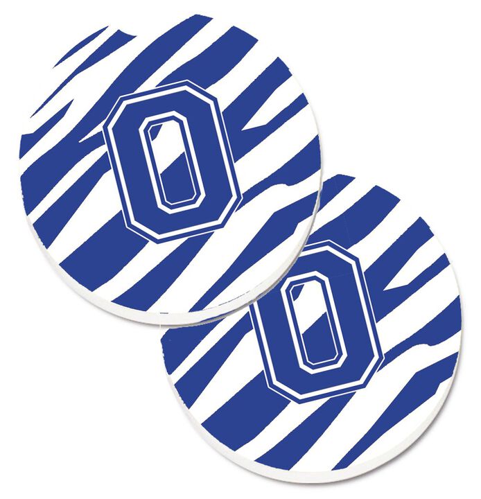 Caroline's Treasures Monogram Initial O Tiger Stripe Blue & White Set of 2 Cup Holder Car Coasters CJ1034-OCARC, 2.56, Multicolor