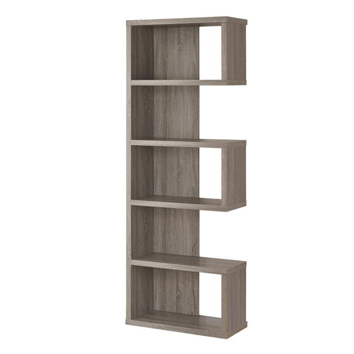 Sturdy Semi Backless Wooden Bookcase, Gray-Benzara