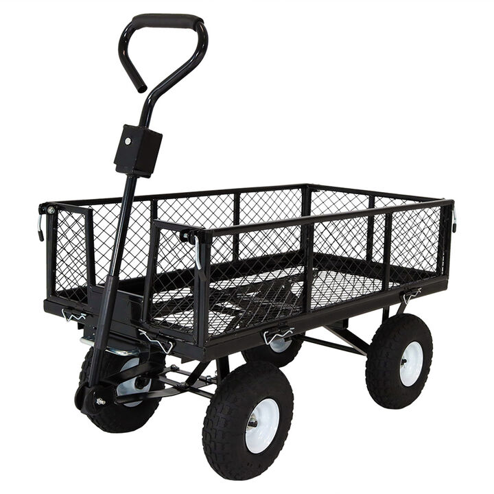 Sunnydaze Large Heavy-Duty Steel Garden Cart with Removable Sides