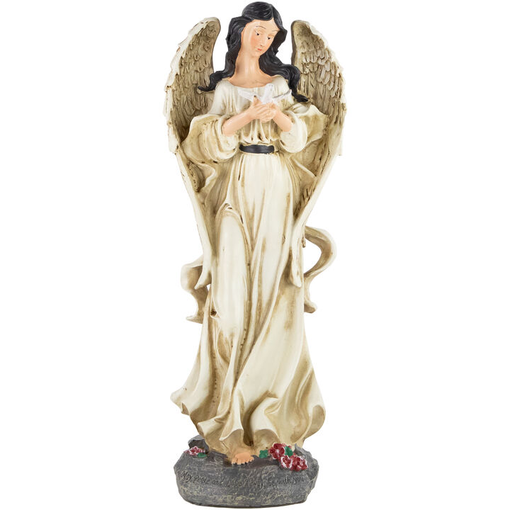 13" Peace and Love Angel with Dove Outdoor Garden Statue