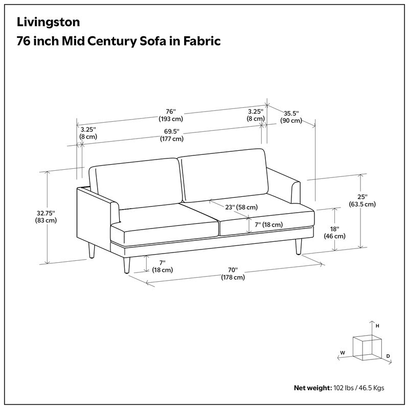 Livingston 76 inch Wide Mid-Century Modern Loveseat Sofa in Mist Grey Woven-Blend Fabric