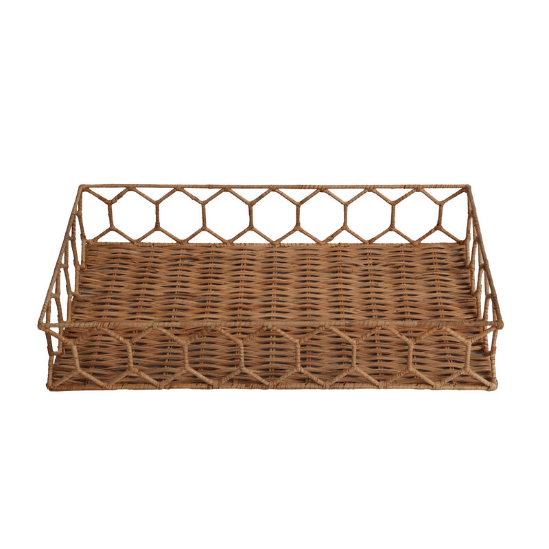 Honeycomb 19.75" Rustic Bohemian Hand-Woven Rattan Tray