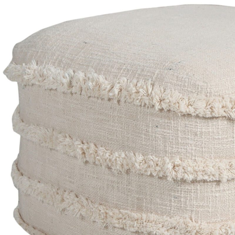 Hivvago 18 Inch Cream Cotton Tufted Cube Striped Pouf Ottoman