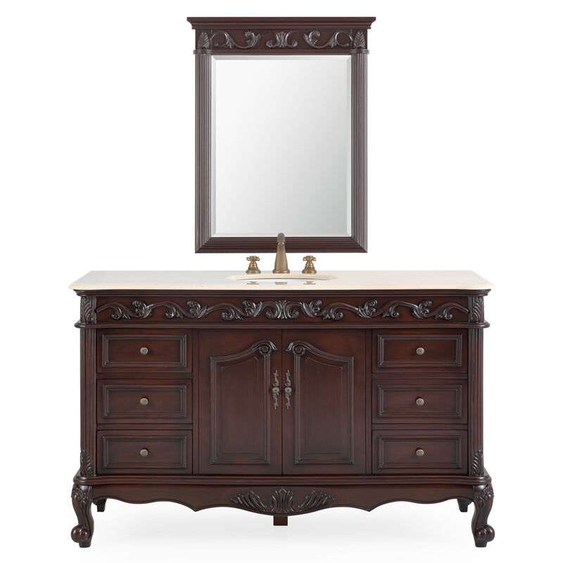 56 Inch Traditional Style Brown Beckham Bathroom Sink Vanity With CreamTop image number 4