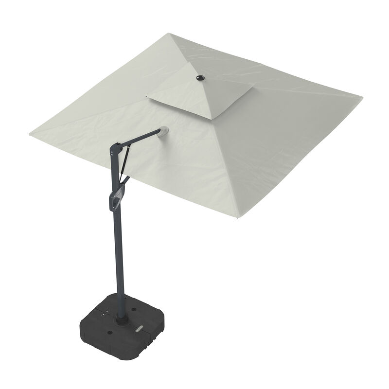 MONDAWE 10ft Square Solar LED Offset Cantilever Outdoor Patio Umbrella with Bluetooth Speaker and Included Base