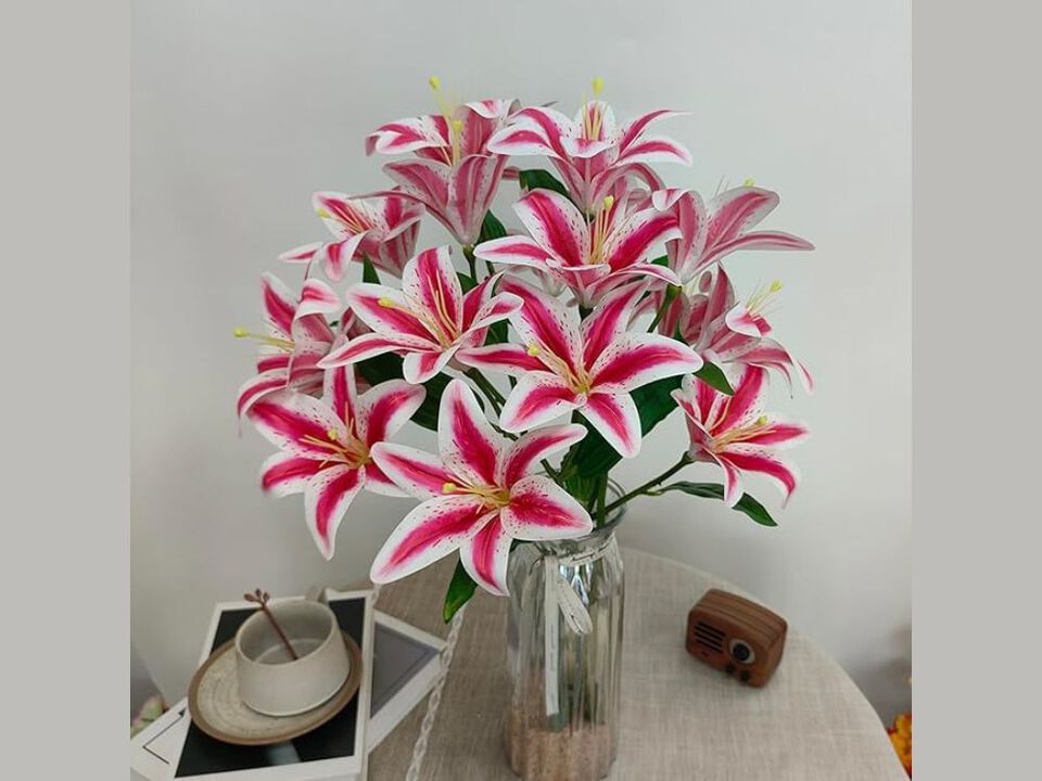 6 Piece Pink Artificial Lily Flower Stems Touch Long Stem Wedding Centerpiece
