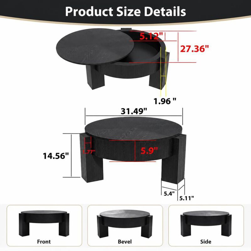 GOODSILO 33 Inch Round Coffee Table With Hidden Storage, Modern Sturdy Accent Table For Living Room Small Spaces image number 1