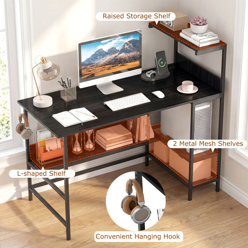 Computer Desk with Built In Power Outlets and Shelves for Home Office image number 6
