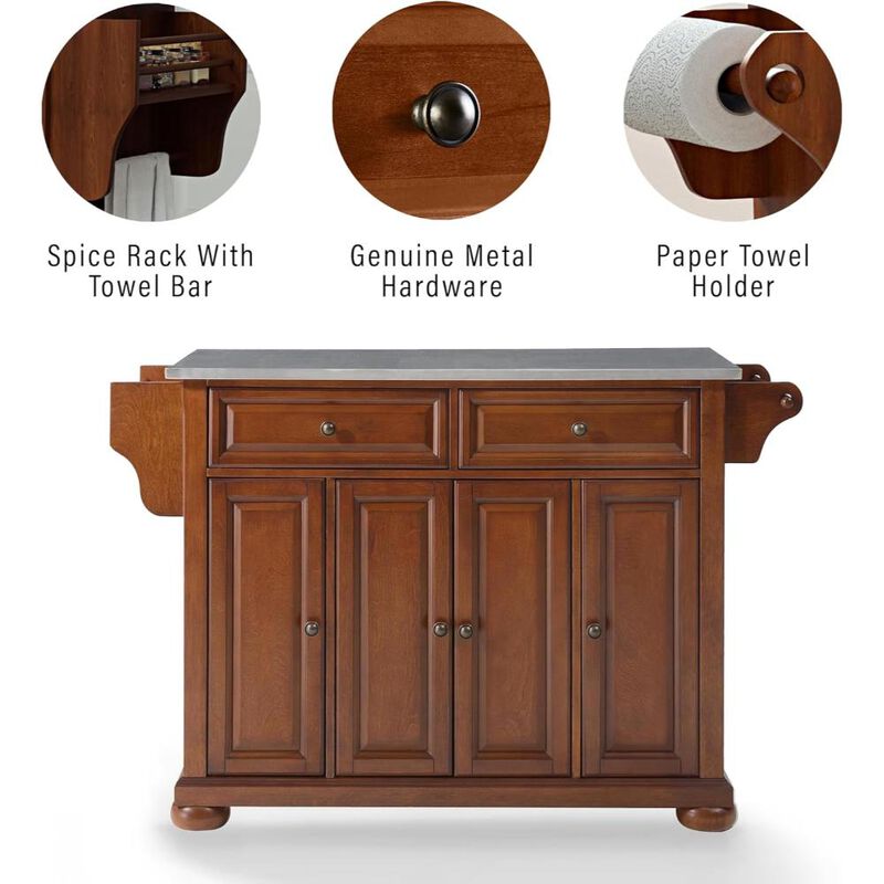 Alexandria Stainless Steel Top Full Size Kitchen Island/Cart