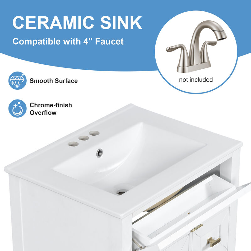 Merax Compact Bathroom Storage Vanity with Left Door Rack Cabinet & 2 Right Drawers image number 8