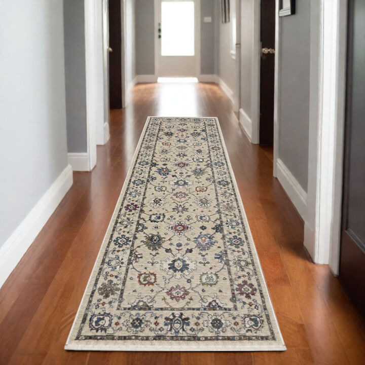 HomeRoots Floral Runner Rug With Fringe