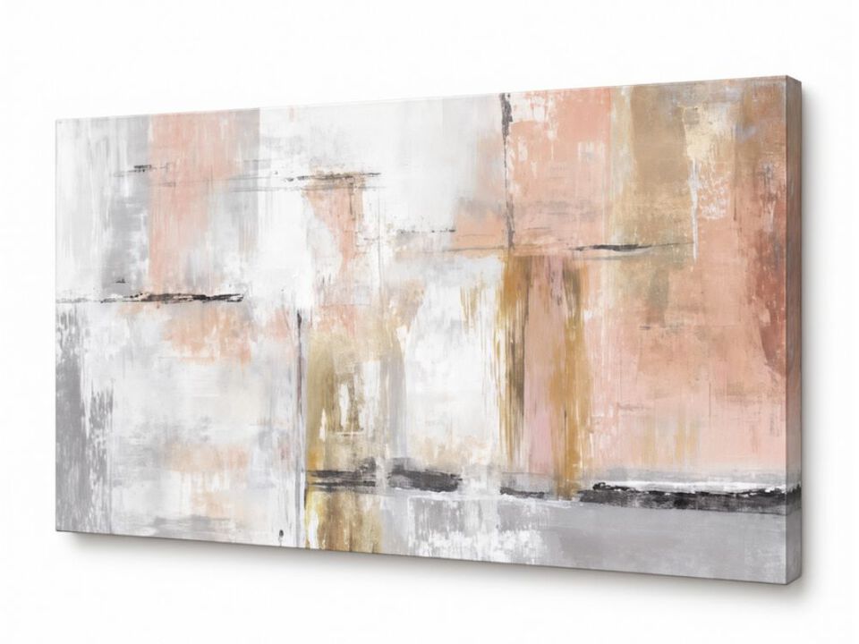 Gold Abstract Wall Art Decor Minimalist Oil 24 X 48 Inch Canvas Living Room Hang