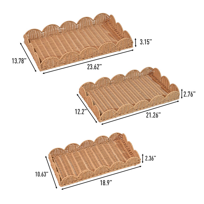 Parker Southwestern Cottage Resin Scalloped Rectangular Decorative Serving Trays image number 3