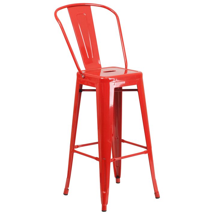 Flash Furniture Commercial Grade 30" High Red Metal Indoor-Outdoor Barstool with Removable Back