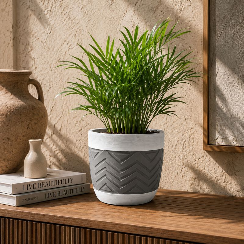 Decorative Planter, Chevron Design, Gray and White 7 Inch Terracotta image number 8