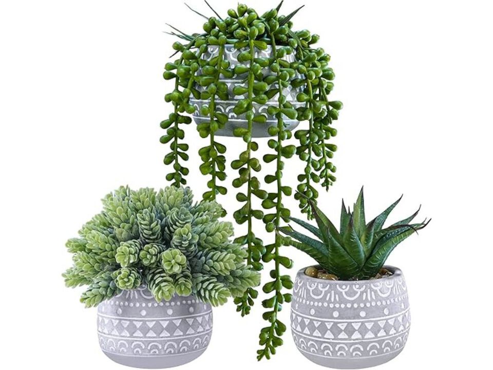 3 Piece Gray Artificial Succulent Plants Outdoor Home Decor