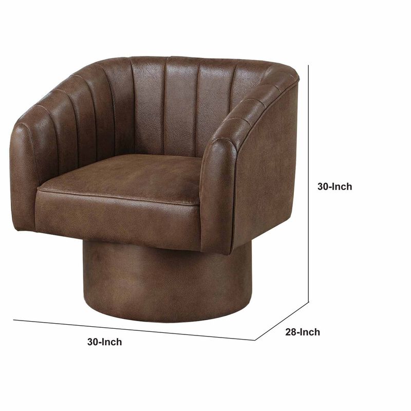 Kate 30 Inch Accent Chair, 360 Swivel Seat, Vegan Faux Leather, Dark Brown-Benzara image number 5