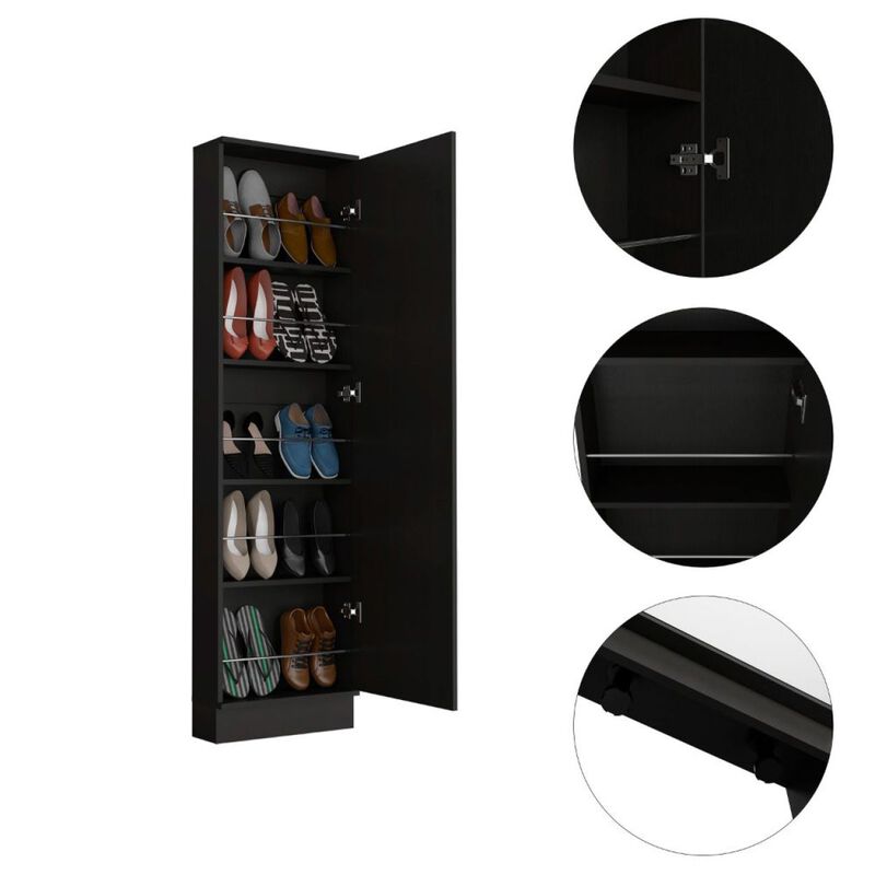 Cassidy Rectangle Tall Shoe Cabinet With Mirror Black Wengue