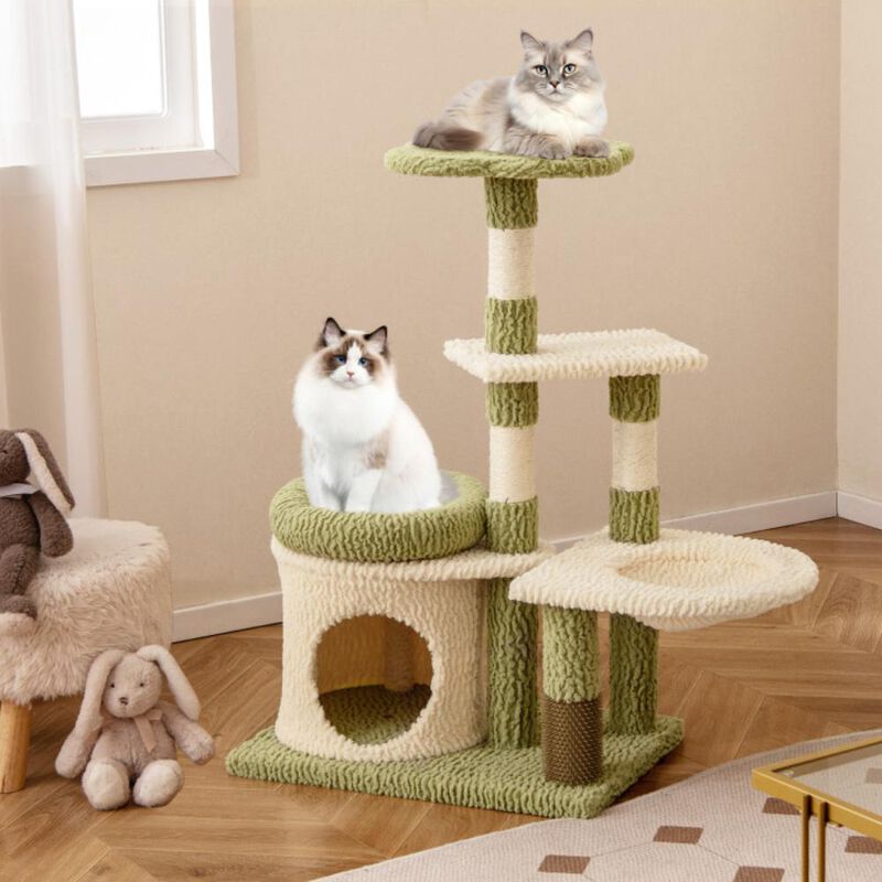 Hivvago 38 Inch Tall Multi-Level Aesthetic Kitten Tower with Condo and Bed