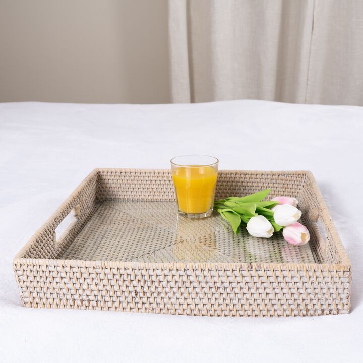 Saboga Home&trade; Square Ottoman Tray with Cutout Handles