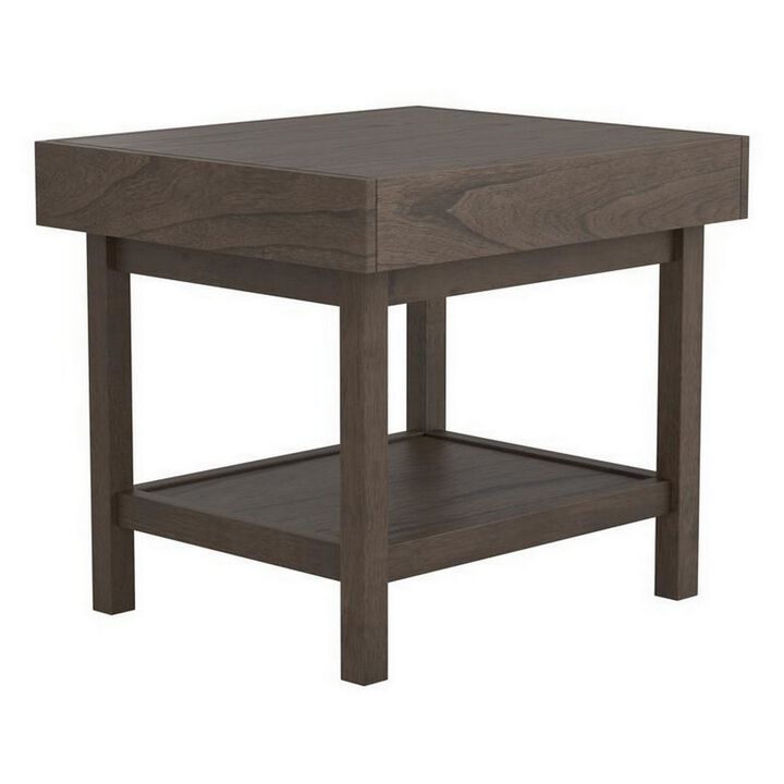Rectangular Wooden Top End Table with 1 Hidden Drawer, Taupe Gray-Benzara