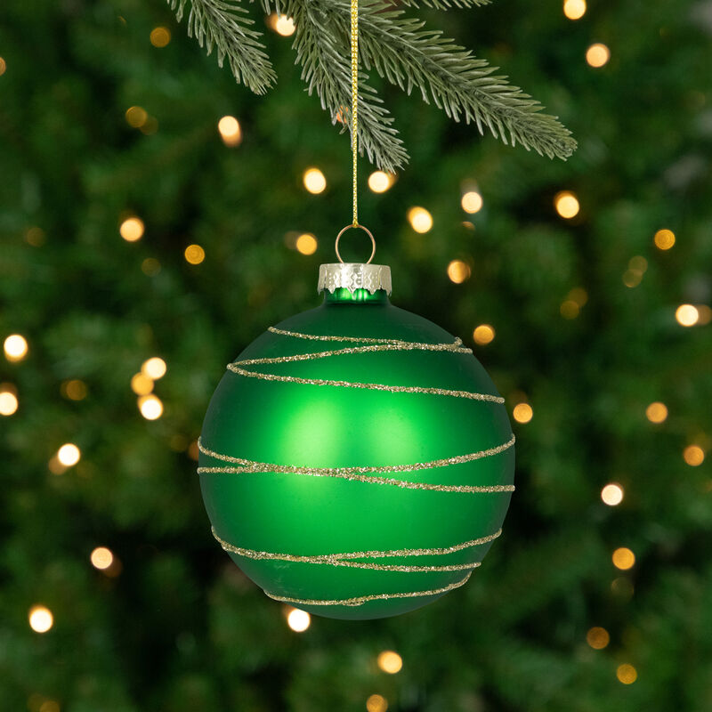 Glittered Golden Stripes Christmas Glass Ball Ornaments - 3" (75mm) - Red and Green - 4ct image number 4