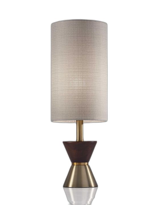 HomeRoots 23" Brass Metal And Wood Table Lamp With Beige Drum Shade