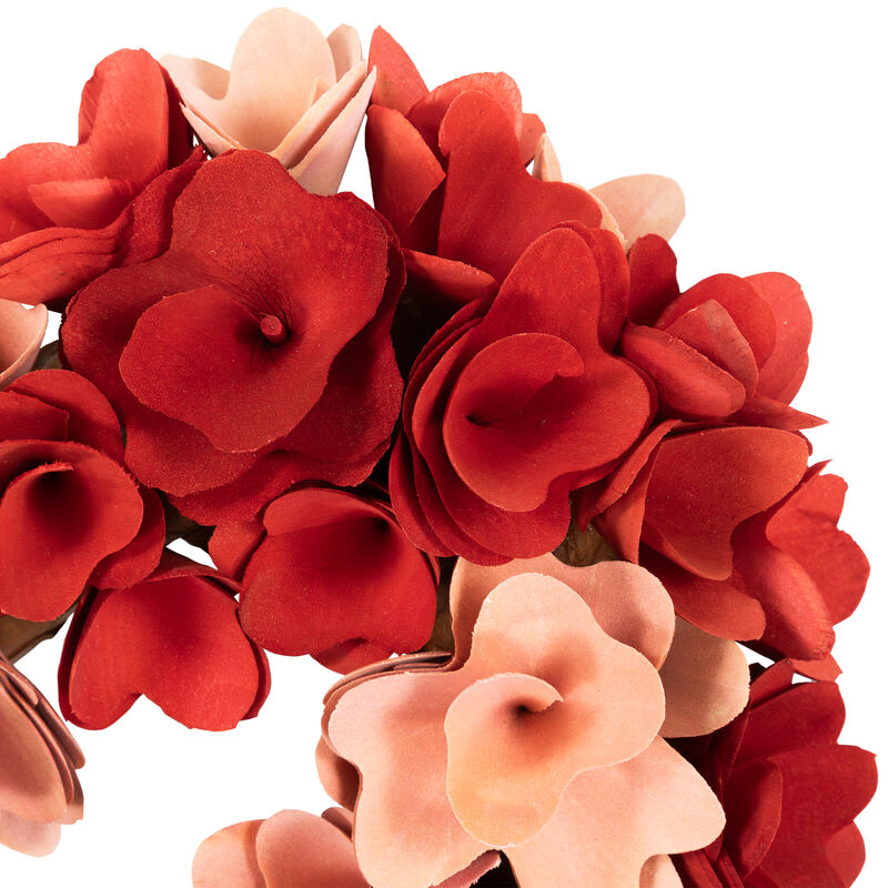 Wooden Floral Artificial Valentine's Day Wreath - 15" - Red and Pink image number 2