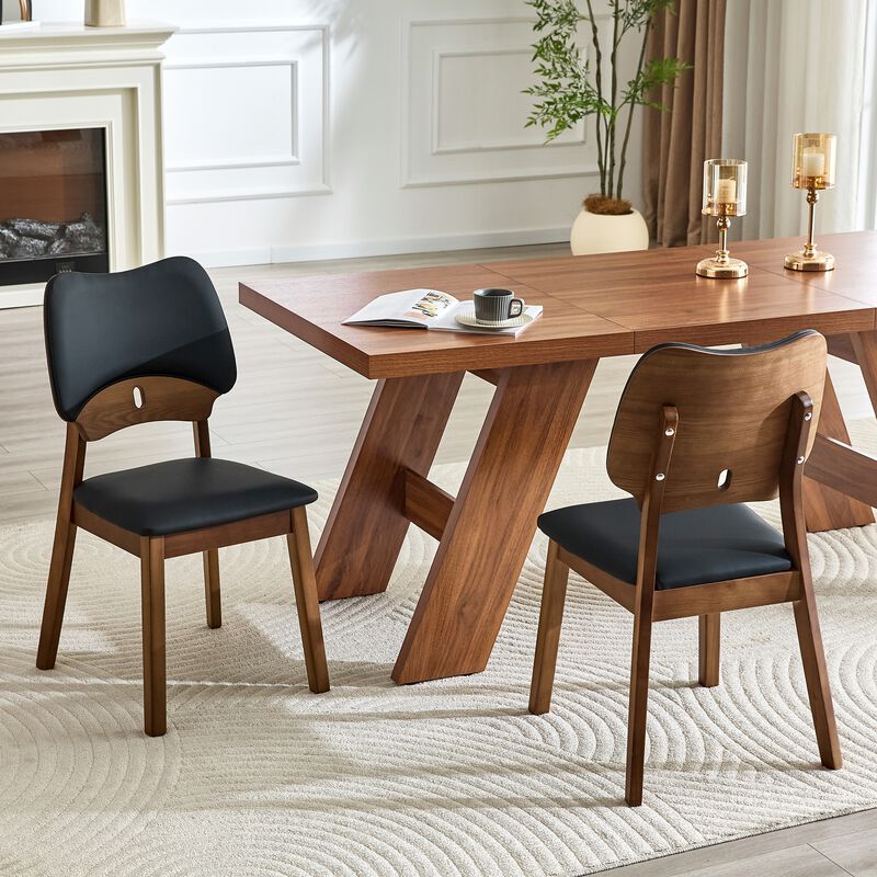 Whisen 2-Pack Solid Wood Dining Chairs with Hollow Out Backrest, PU Leather Upholstered Chairs for Dining Room, Kitchen, Living Room image number 2