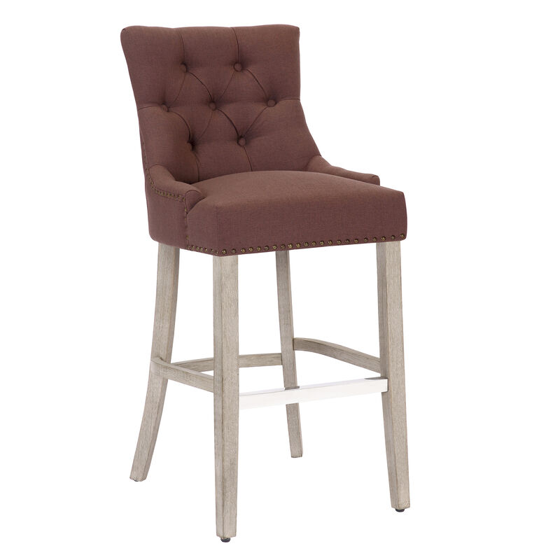 WestinTrends 29" Linen Fabric Tufted Upholstered Bar Stool, Antique Grey