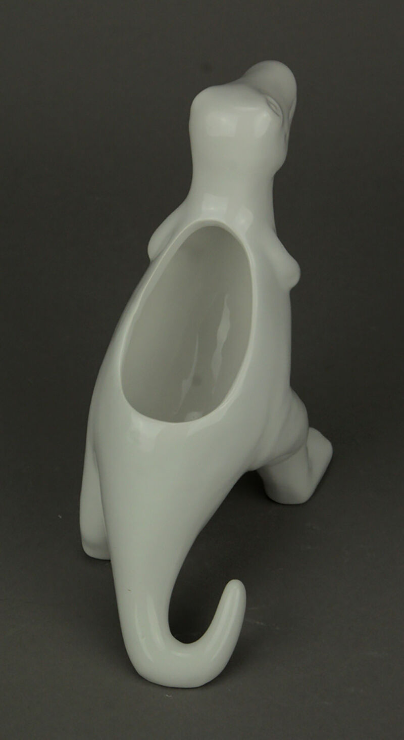 White Ceramic Tyrannosaurus Rex Dinosaur Jurassic Decor Planter image number 2