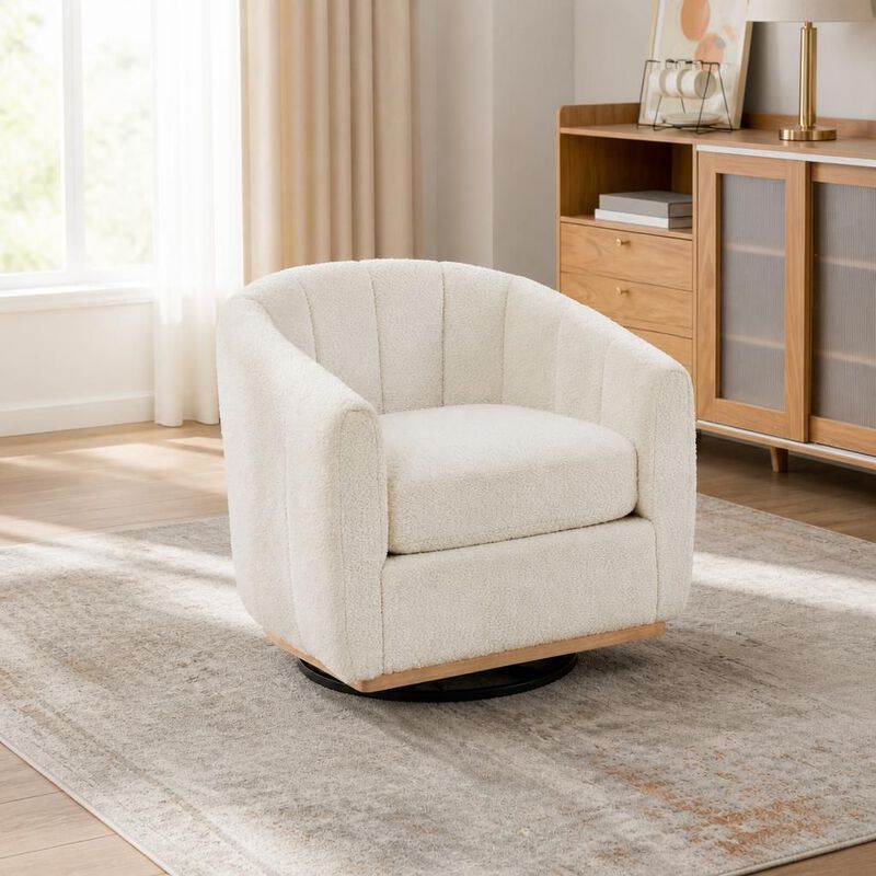 GOODSILO 31.89 Inch Wide Modern Chenille 360 Swivel Tufted Pumpkin-Shape Barrel Armchair for Living Room Bedroom Lounge Office image number 3