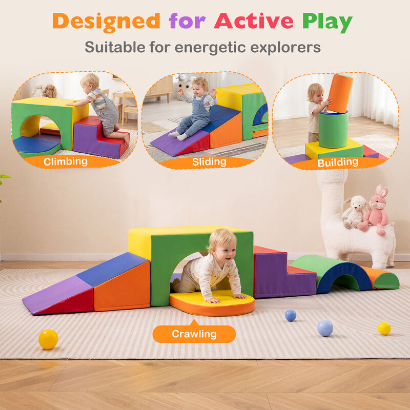 Toddler Soft Play Set, 7-Piece Foam Climbing Blocks with PU Leather image number 7